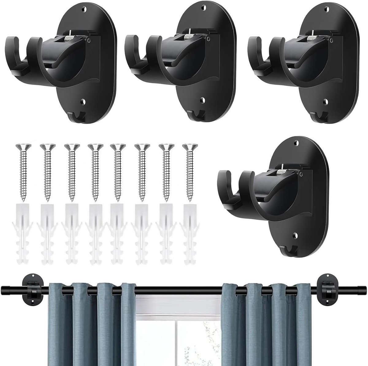 Dailygoods- Gordijnroedehouder - Zelfklevend - Verstelbaar - Zonder boren - Gordijnsteun - Voor badkamer/woning - 4 stuks