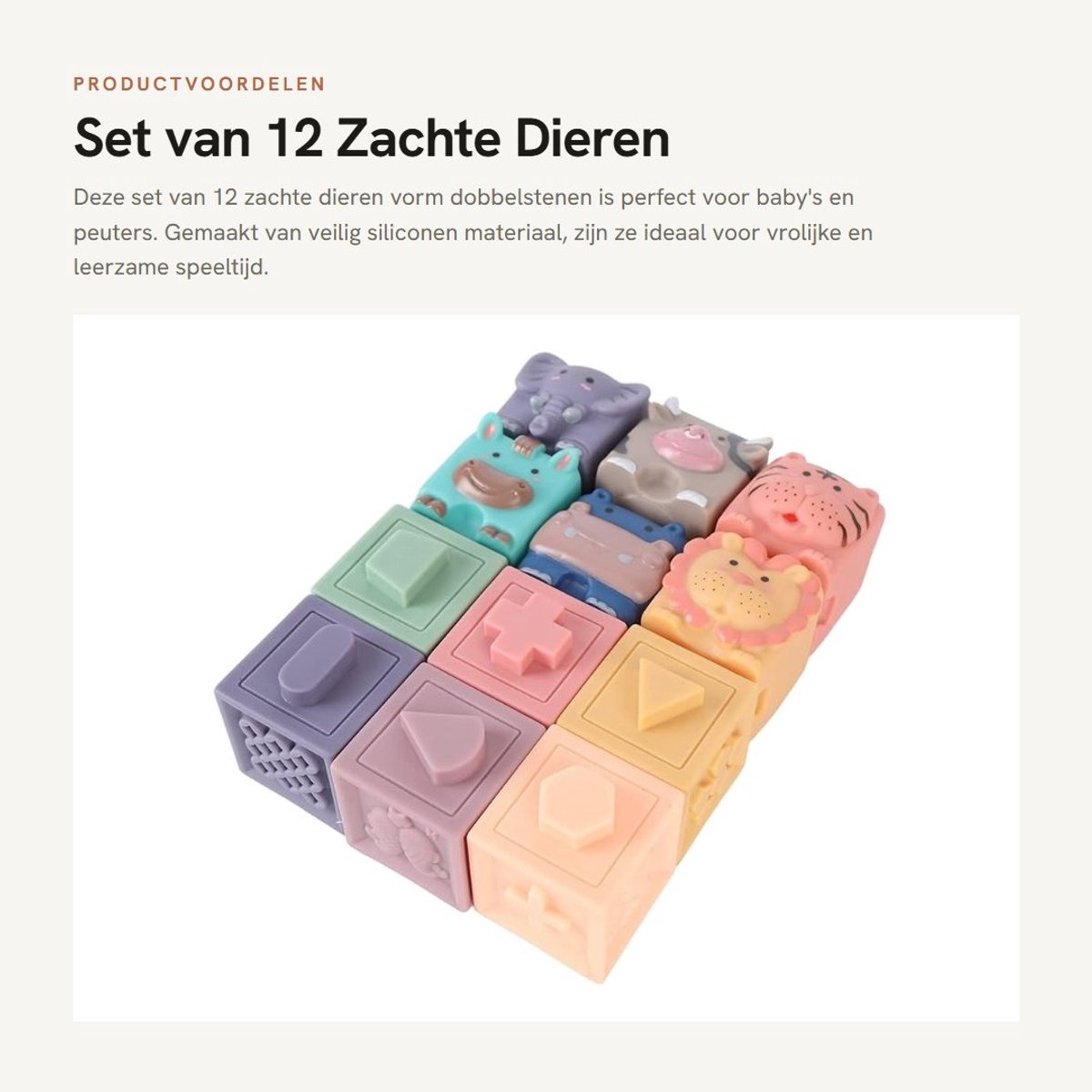 Dailygoods- Bouwstenen 12 Stuks - Educatieve Dierenvormen - Siliconen Speelgoed - Zachte Blokken - Badtijdblokken - Ideaal voor Reizen