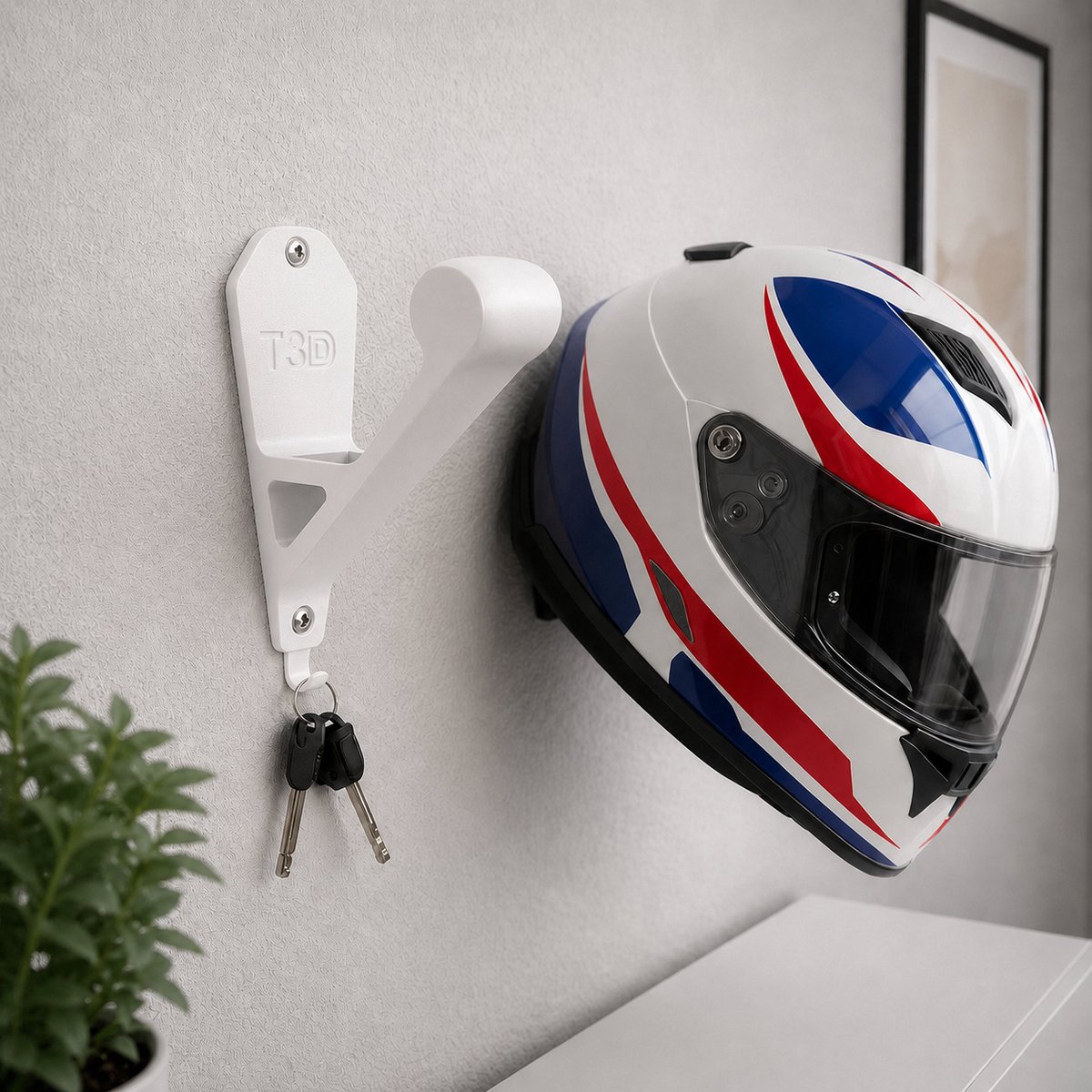 T3D Minimal Helm Hook – Helmhouder – Motorhelm Haak – Scooter helm Ophangen – Wandmontage – Wit-