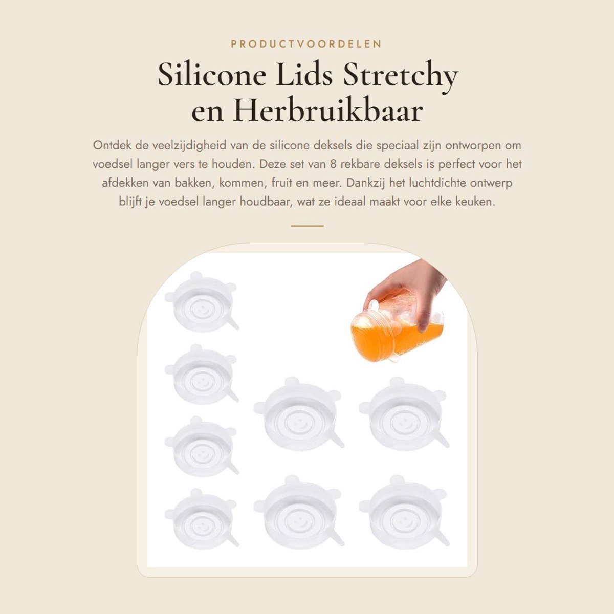 Dailygoods- Siliconen Deksels - 8 Stuks - Rekbaar - Transparant - Voedselopslag - Airtight Seal - Duurzaam Materiaal - Dekselset