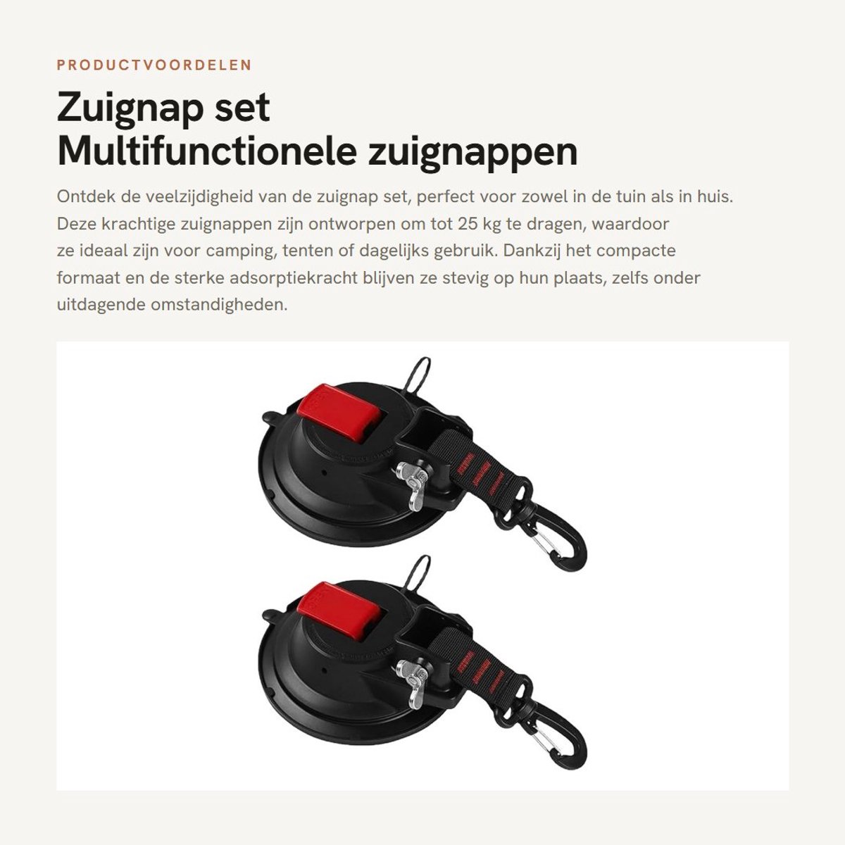 Dailygoods- Zuignaphaken Set van 2 - Multifunctionele Zuignappen - Tot 25 kg - Voor Huishouden/Camping - ABS/Nylon - Klein Formaat