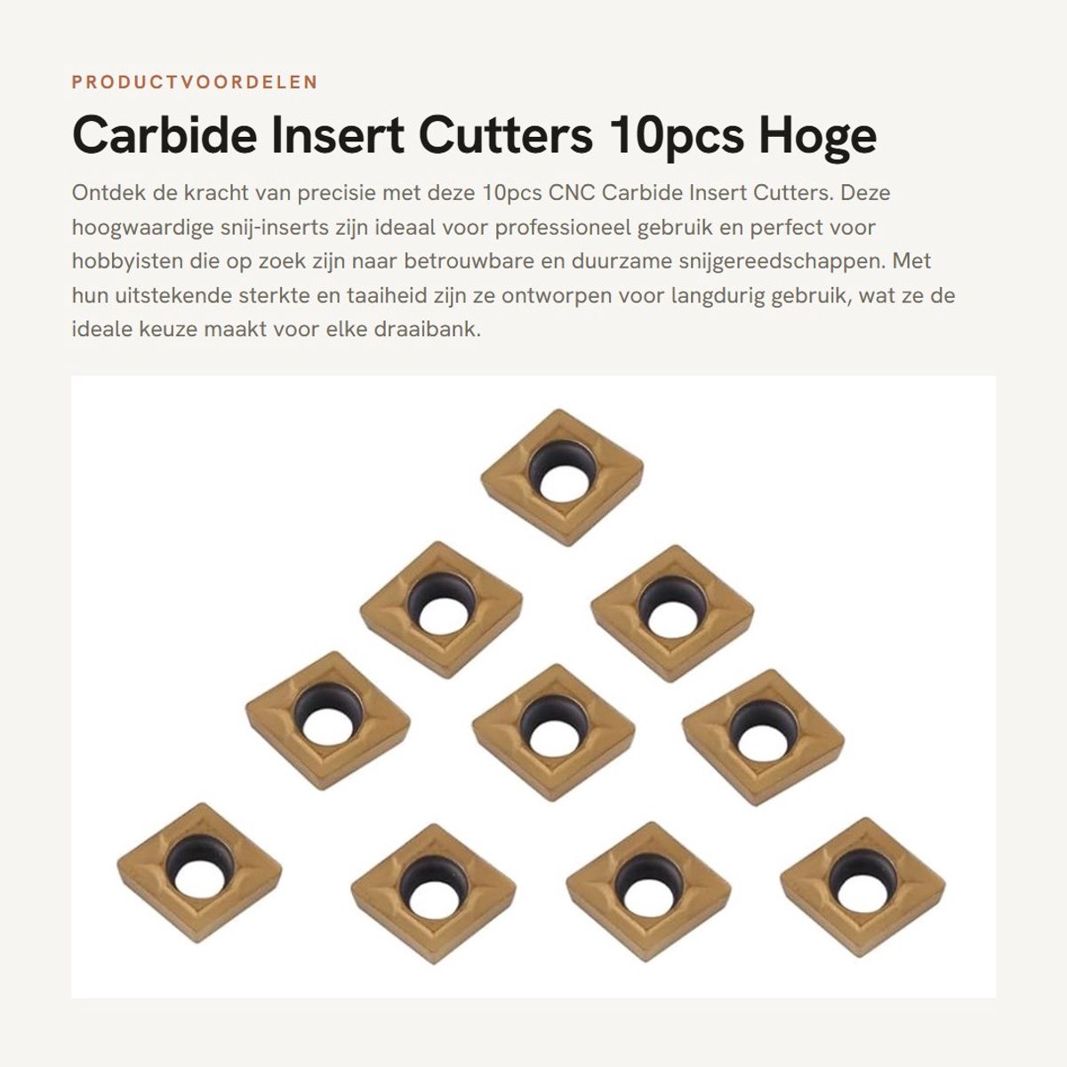 Dailygoods- Wisselplaat 10 Stuks - Hardmetaal - CCMT060204-HM YBC251 - Snijders - Draaigereedschap - Afmetingen 10 x 6 x 2,5 mm - Snij-inzetstukken