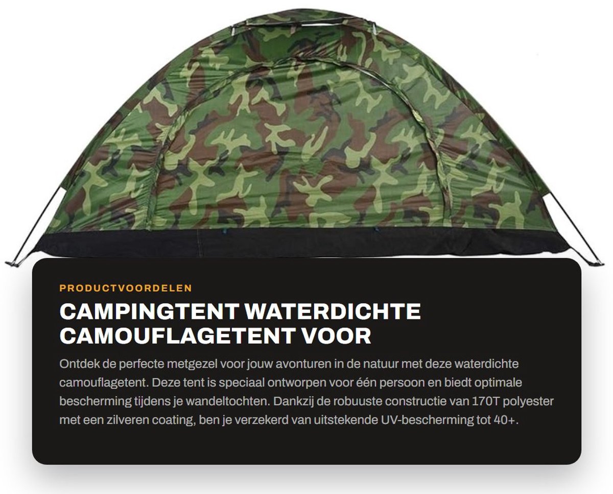 Dailygoods- Camouflagetent Waterdicht - 1 Persoon - UV Bescherming 40+ - Lichtgewicht - Draagbaar - Ventilatieopening - Tent