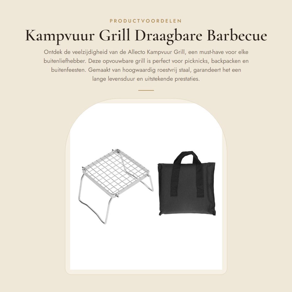 Dailygoods- Kampvuur Grill - Draagbare Ovenbeugel - Opvouwbare Grillrek - Roestvrij Staal - Picknick/Backpacken - Inclusief Opbergtas - Barbecuegrill