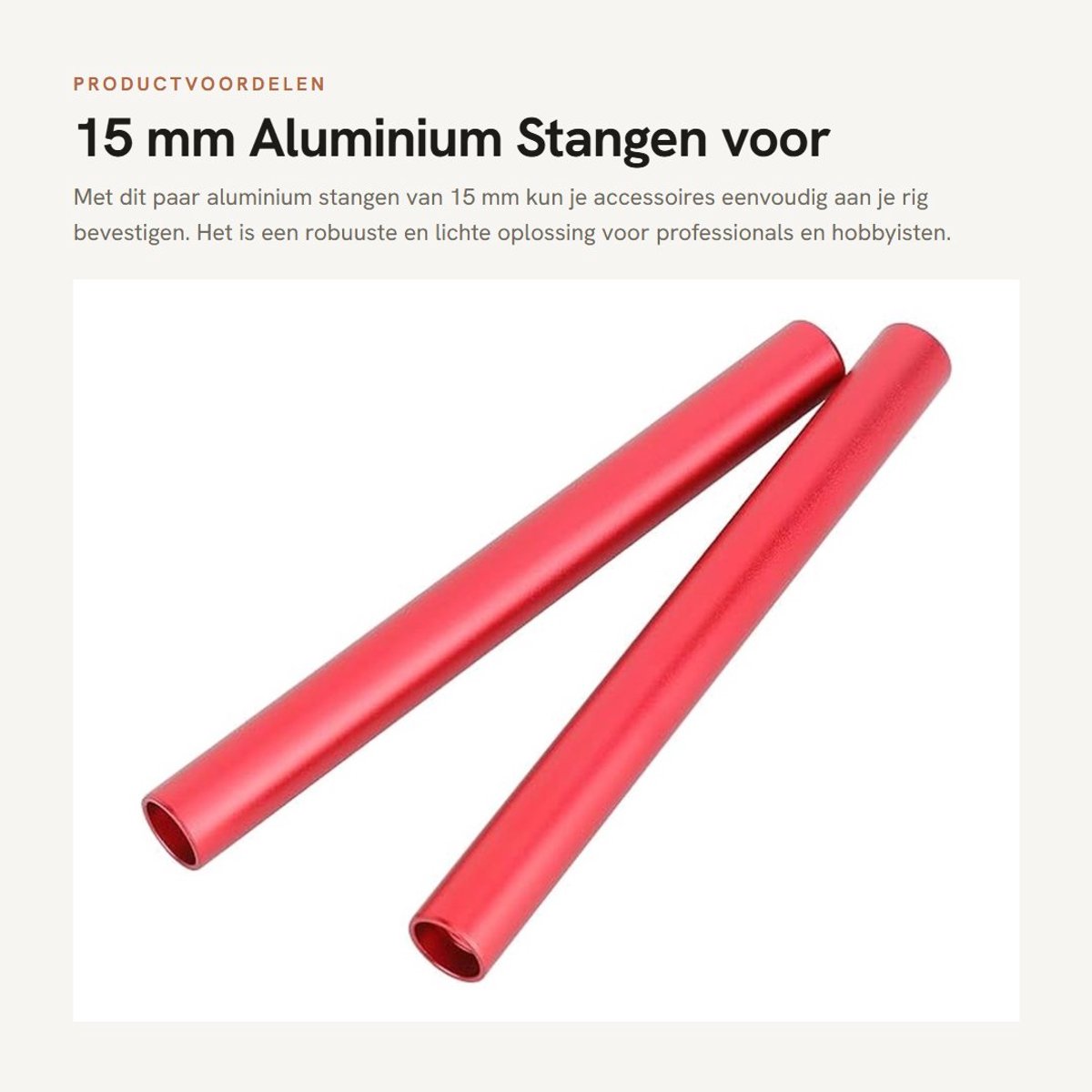 Dailygoods- Aluminium Stangen 15 mm - Stangaccessoires - M12 Einddraden - Lichtgewicht - Stangklemmen - 5,9 inch Lengte