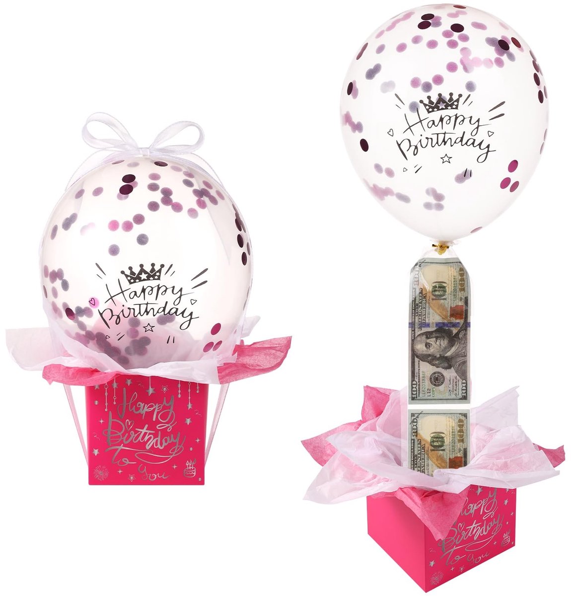 Dailygoods- Geldballondoos Grappige Verjaardagsverrassing - Verjaardagsballonnen - Ballonhouder - Geldcadeau - Spaarpot - Karton/latex/plastic - Verjaardagscadeau