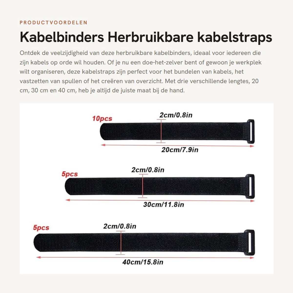 Dailygoods - Kabelbinders set 20 stuks - kabelbinders zwart - herbruikbare kabelbinders - verstelbare kabelbinders - multifunctionele bindmiddelen.