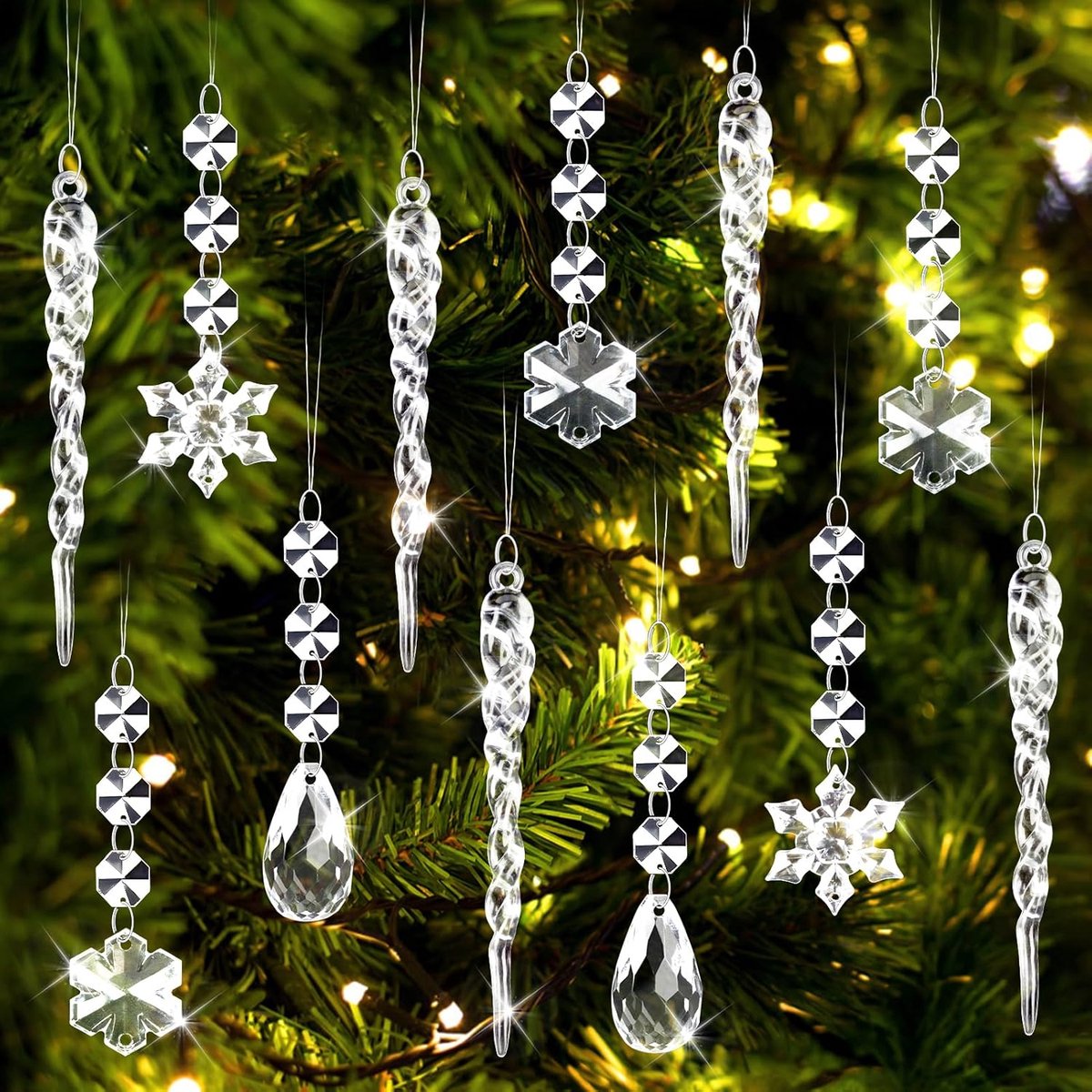 Kerstboomversiering Sneeuwvlokken - Ijspegel Hangers - Winter Decoratie - Realistisch Kristal Effect - 21 Stuks - Transparant