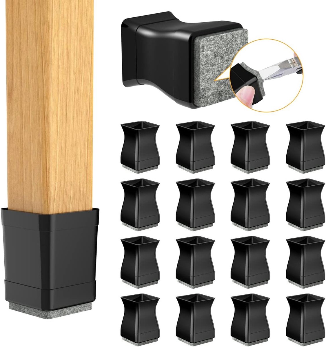 16x Vierkante Stoelpootdoppen - Set Vloerbeschermers voor Houten & Harde Vloeren