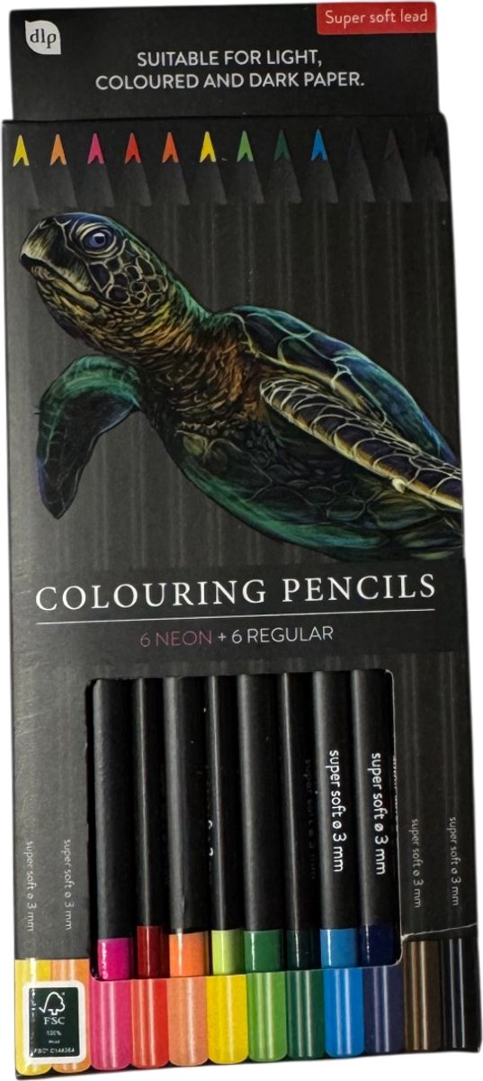 12 Professionele Kleurpotloden - Colouring Pencils - Potlood Met Zachte Punt - 6 NEON & 6 REGULAR - Kleuren - Tekenen - Inkleuren
