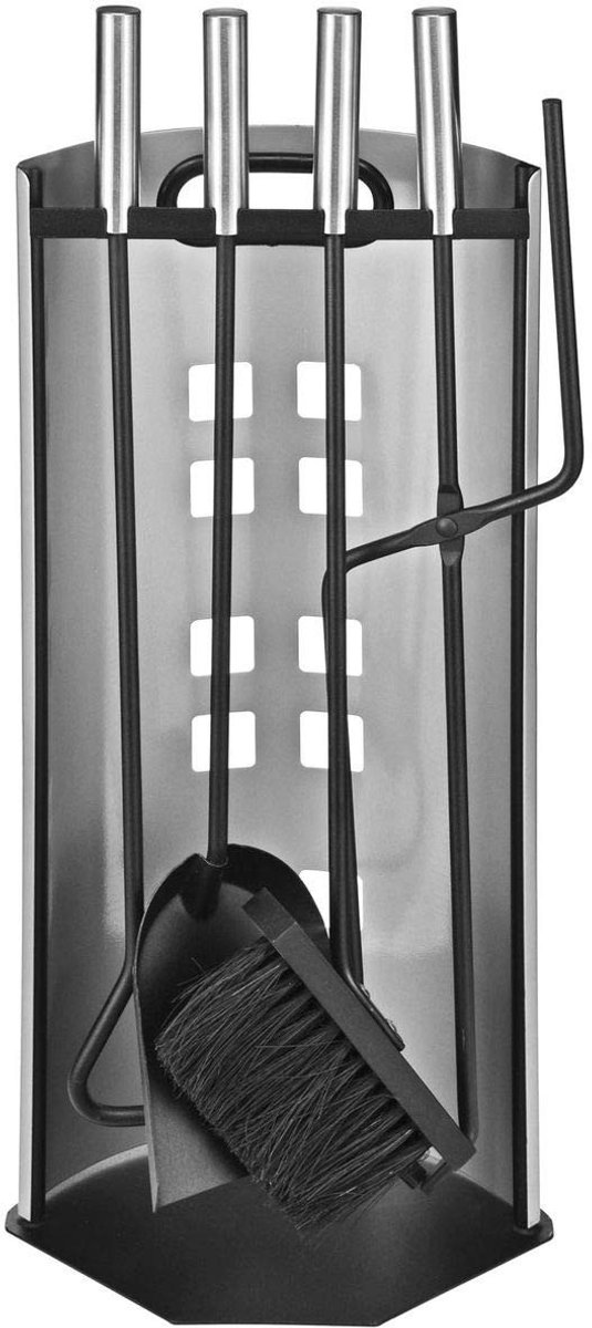 Dailygoods- Haardbestek 5-delig - Inclusief bezem/tang/schep/haak - Roestvrij staal - Hoogwaardige kwaliteit - Stabiele uitvoering - Ideaal voor open haard - Haardgarnituur