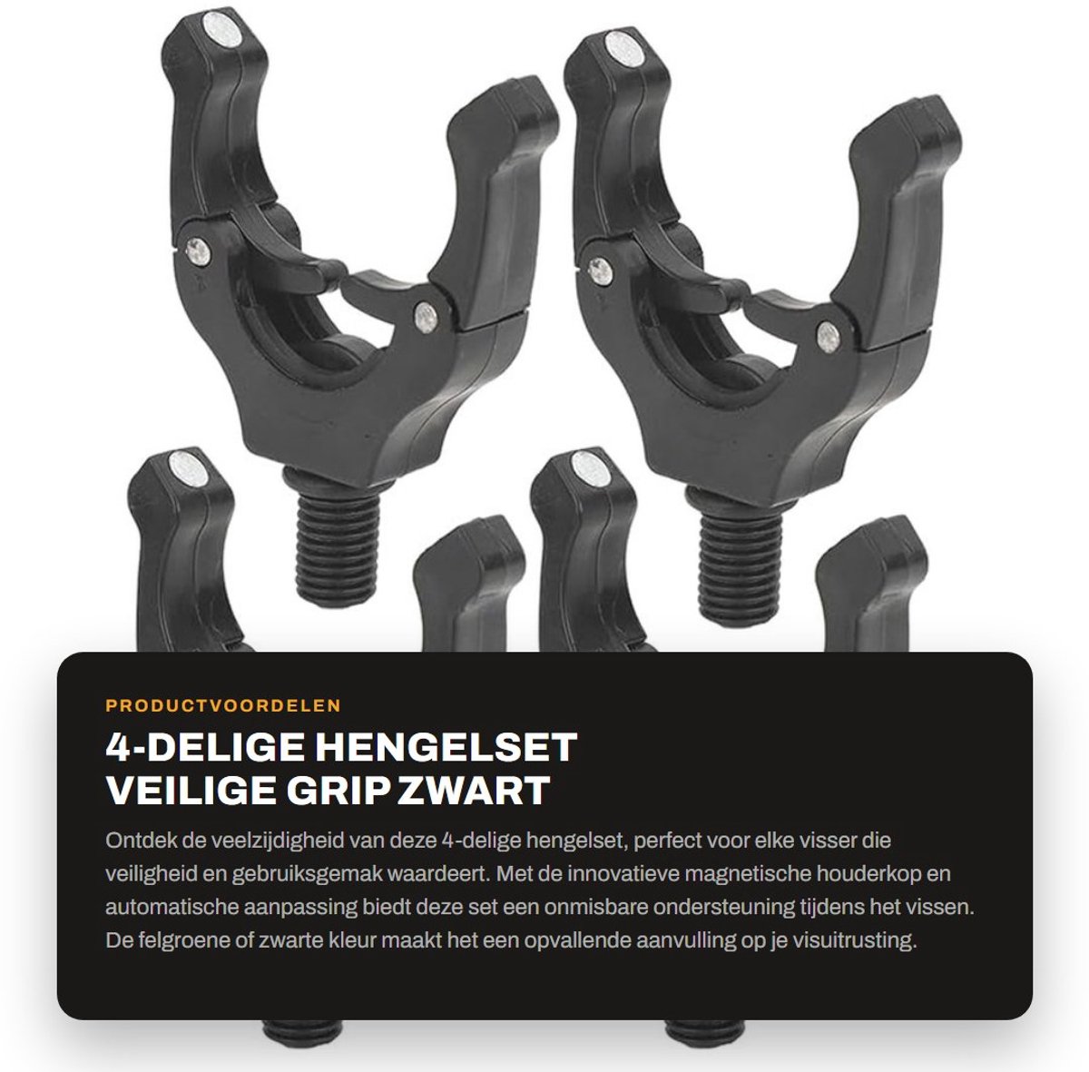 Dailygoods- Hengelset 4-delig - Magnetische Houderkop - Verstelbare Grip - Staartsteunhouder - Gereedschapsaccessoires - Duurzaam en Veilig - Vishengel