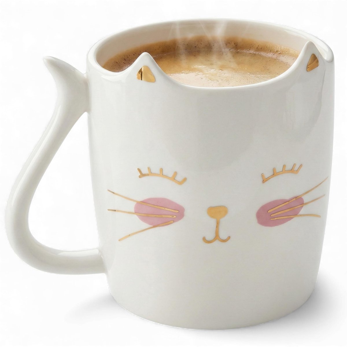 Dailygoods- Koffiemok 350 ml - Koffiemok met kattenoren - Theekop - Kattenstaart-handvat - Kattengezicht - Inspirerende spreuk