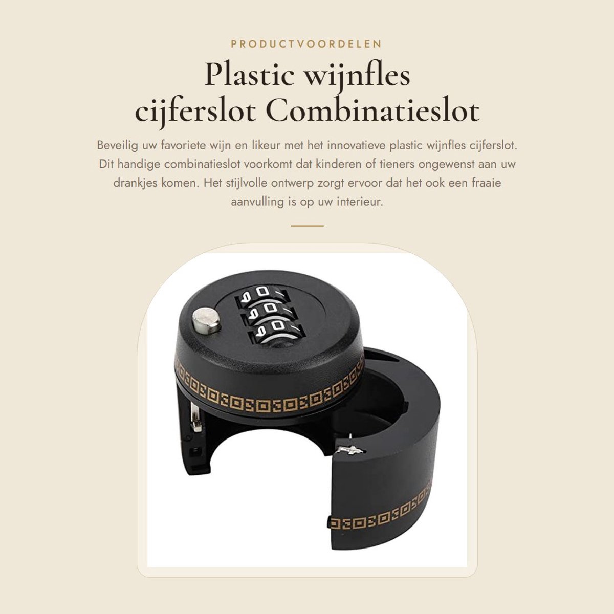Dailygoods- Cijferslot Wijnfles - Combinatieslot - Voedselveilig Plastic - Zwart - Duurzaam - Elegant Ontwerp - 4 x 4,5 cm