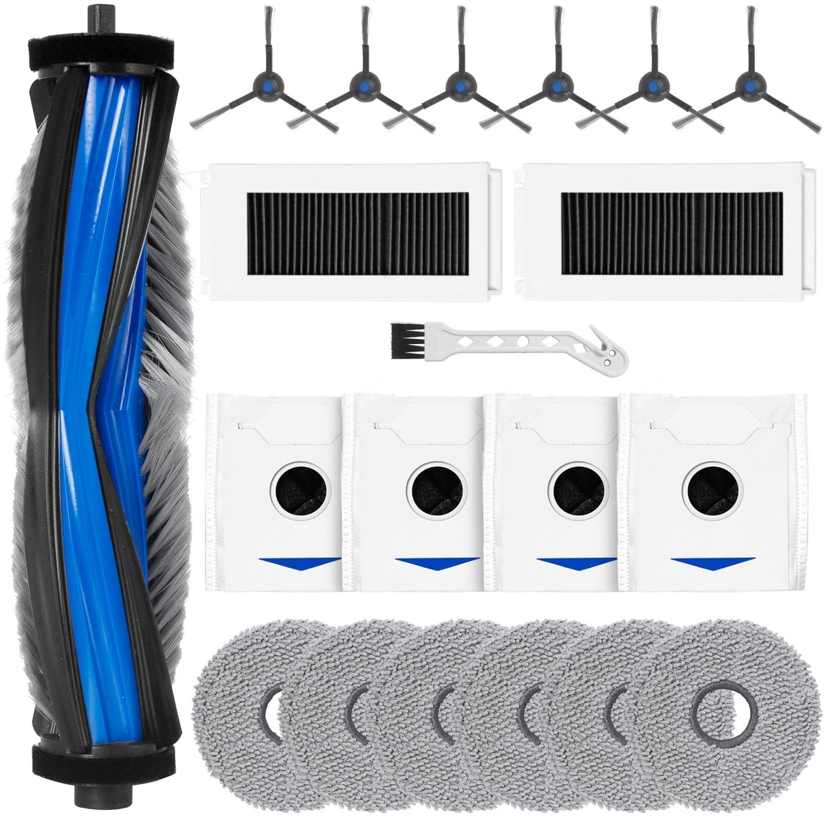 Dailygoods- Accessoireset voor Ecovacs Deebot N30 PRO - 1 Rolborstel - 2 Filters - 6 Schoonmaakdoeken - 4 Stofzakken - 6 Zijborstels - Robotstofzuigeraccessoires