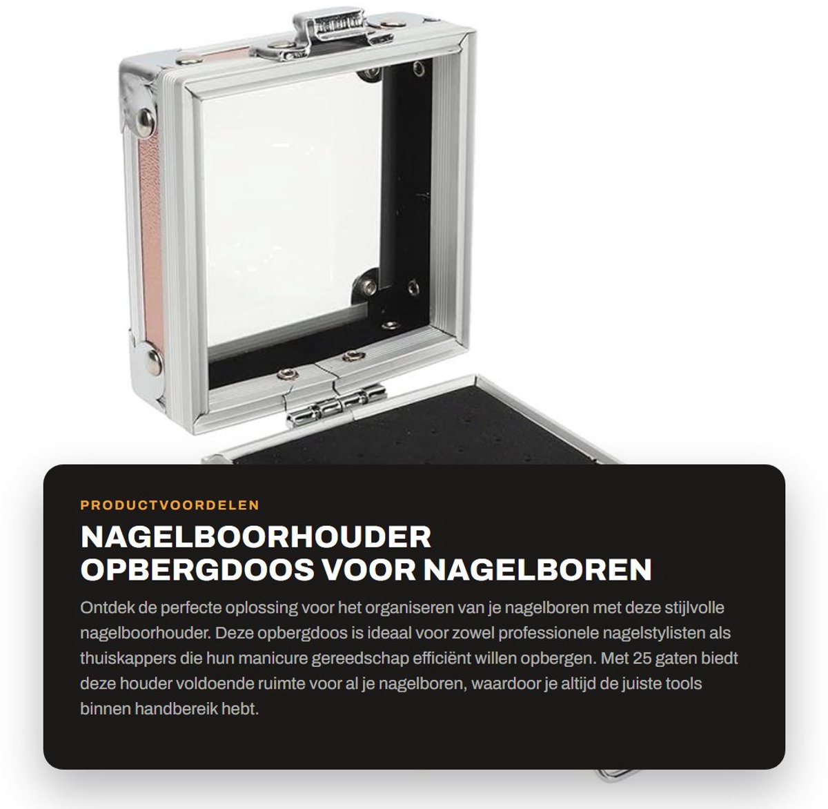 Dailygoods- Nagelborenhouder Aluminium - 25 Gaten - Opbergdoos - Gereedschap Organizer - Slijtvast - Duurzaam Design - Nagelboor Organizer