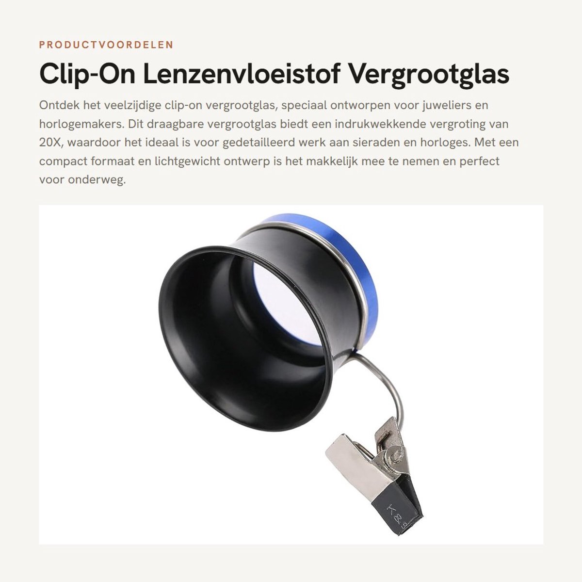 Dailygoods - Clip-On Lenzenvloeistof Vergrootglas - Draagbaar Vergrootglas - Ideaal voor Juweliers - 20X Vergroting - Perfect voor Sieraden en Horloge...