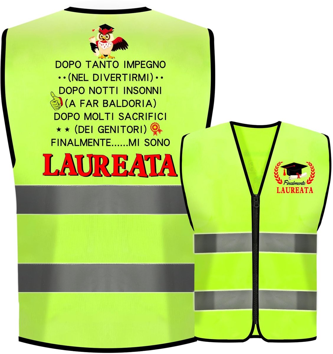 Dailygoods- Afstudeervest Veiligheidsvest - Lichtgevend Groen - Grappige Designs - Reflecterende Strepen - Verkleedpartijen - Polyester Materiaal