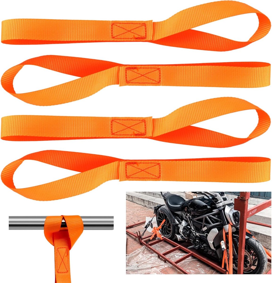 4 Stuks Spanlussen - 800kg Trekkracht - Met Krasbescherming voor Gevoelige Oppervlakken - Voor Motor Auto Quad Aanhanger - 450x38mm