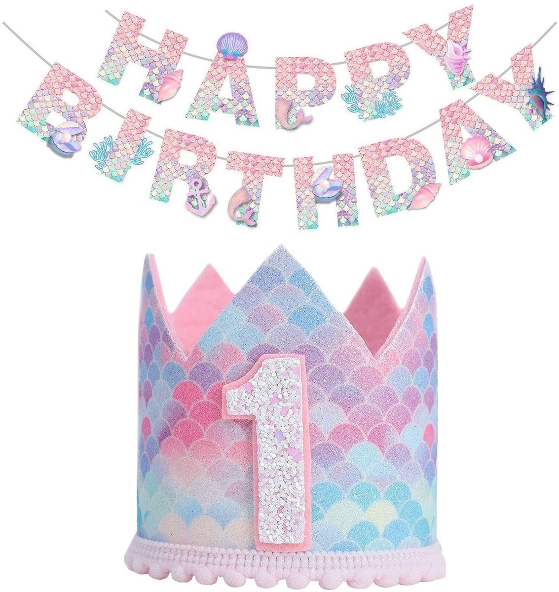 Dailygoods- Verjaardagsbanner Zeemeermin Thema - Feestdecoratie - Verjaardagshoed - Creatieve Decoraties - Veelkleurig - Papier/Stof