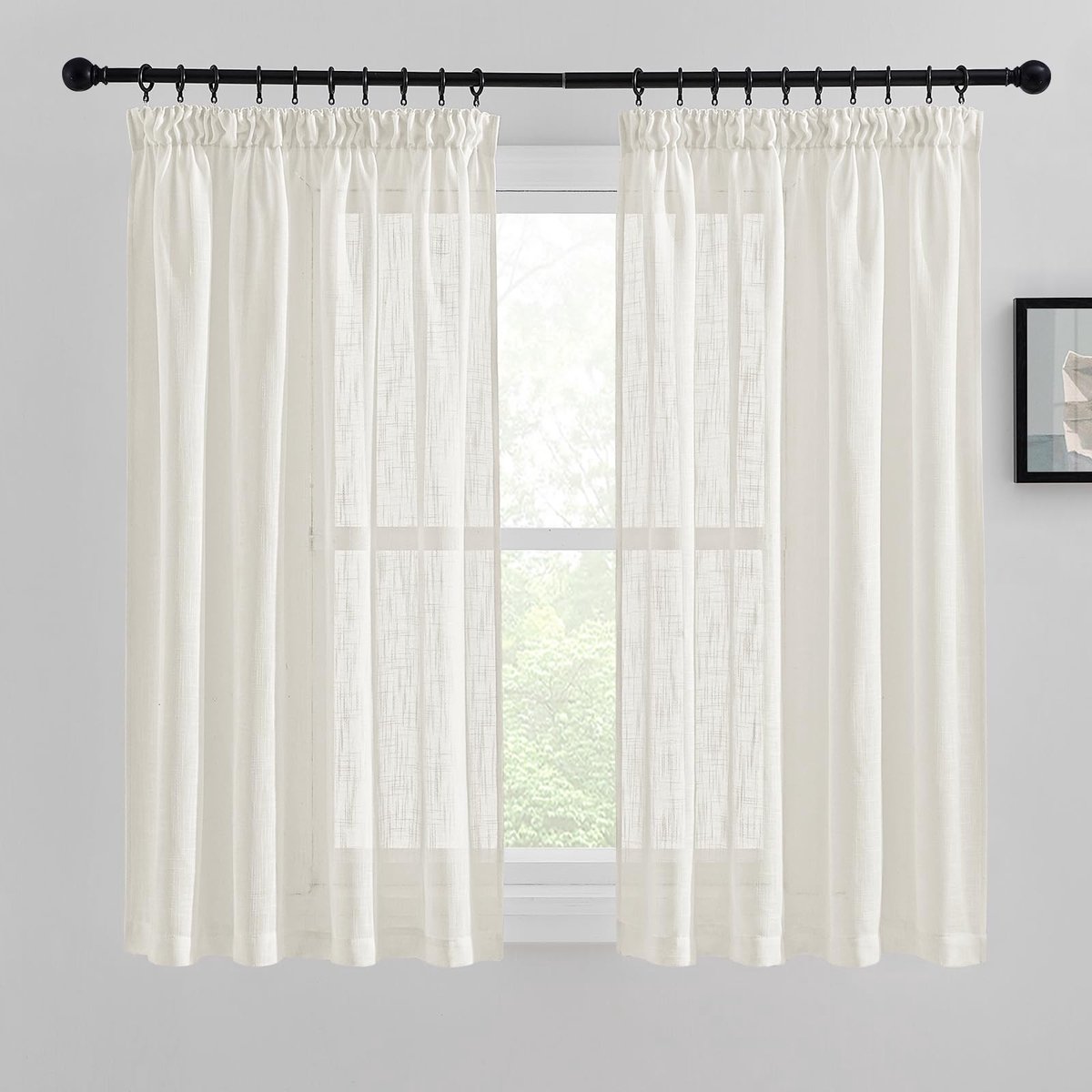 Dailygoods- Vitragegordijnen Lichtbeige - Linnen Gordijnen - 140x145cm - Transparante Raamgordijnen - Ruches - Comfortabele Decoratie