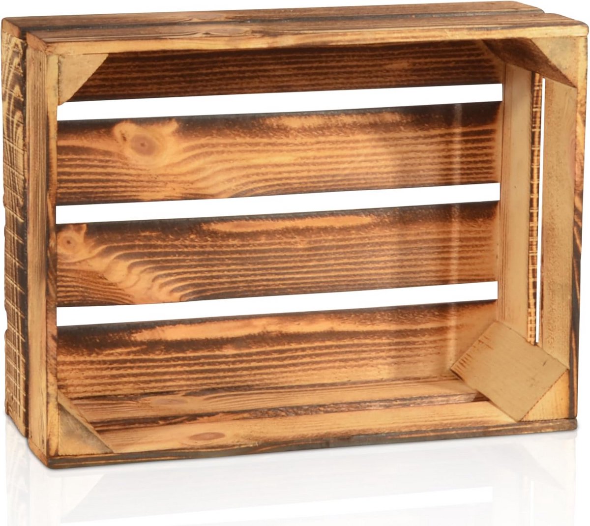Houten Kisten - Gevlamd Hout - Decoratie Opslag - Stapelbaar Ontwerp - 50 x 40 x 30 cm - Natuurlijk