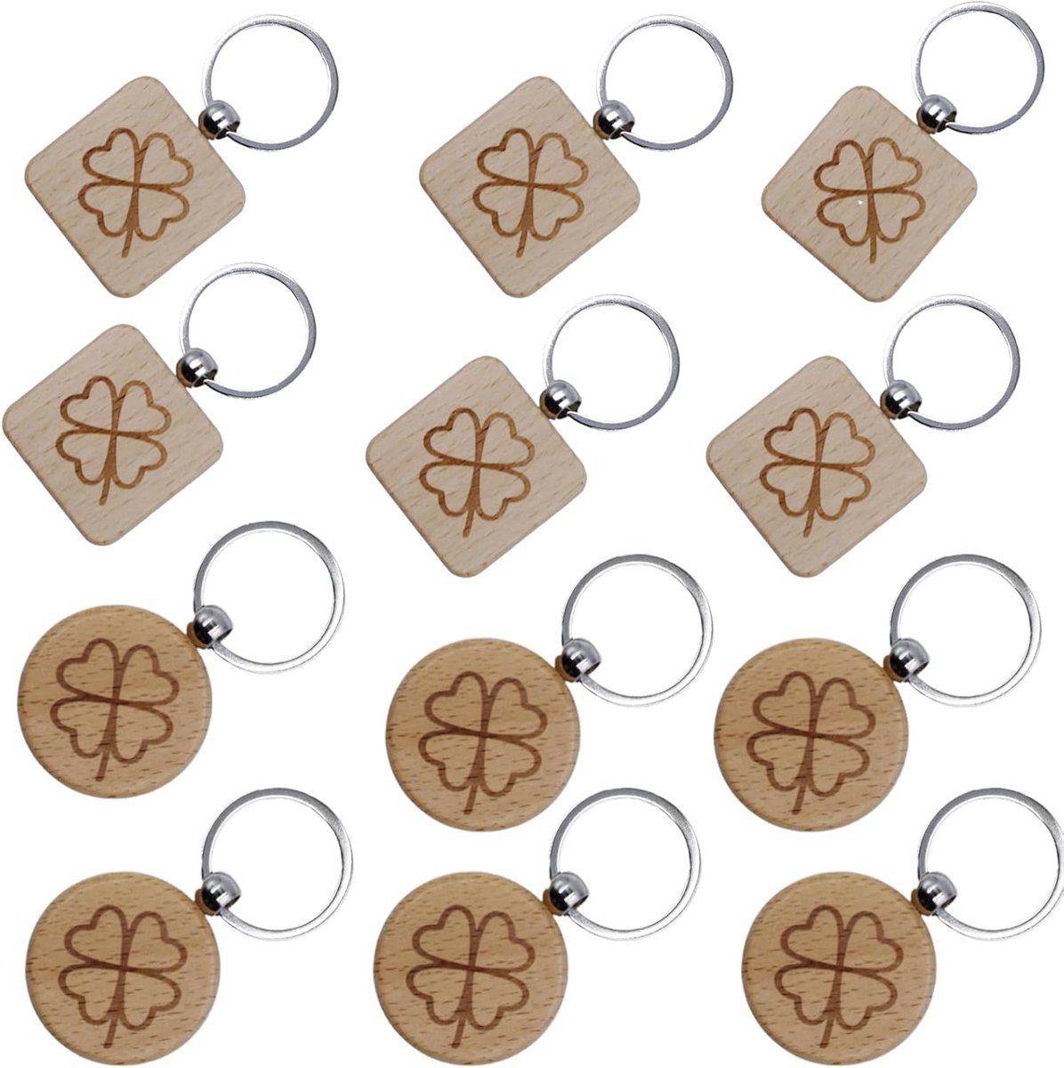 Gelukspoppetjes - Houten Sleutelhanger - Geel - Persoonlijk Gelukscharms - 12 Stuks - Voor Kinderen