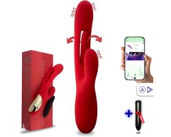 SlipperyHeights® Driesa 3-in-1 Rabbit Vibrator voor Vrouwen met App – G Spot & Clitoris Stimulator – 21 Standen – Inclusief Mini Vibrator – Waterdicht – Rood