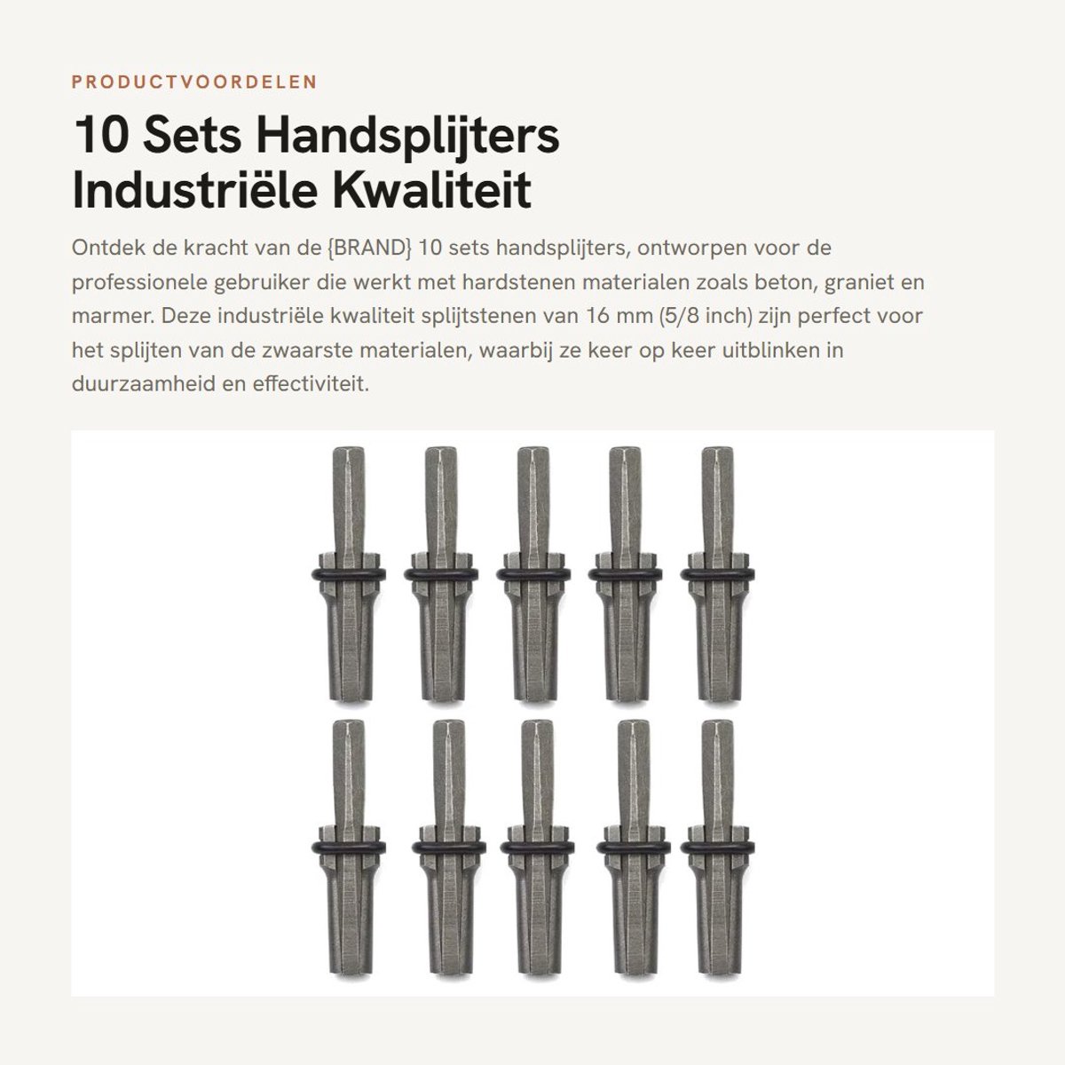 Dailygoods- Handsplijters Industriële Kwaliteit - 10 Sets - 16 mm Diameter - Stalen Stoppers - Robuust en Duurzaam - Geschikt voor Hardsteen - Splijtwig