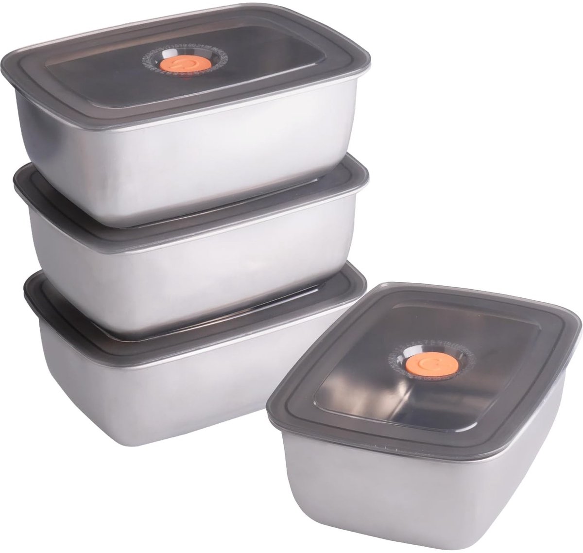 Dailygoods- Diepvriescontainers 1500 ml - 4 Stuks - Roestvrij Staal - Stapelbaar - Herbruikbaar - Voor Koelkast - Voedselcontainers