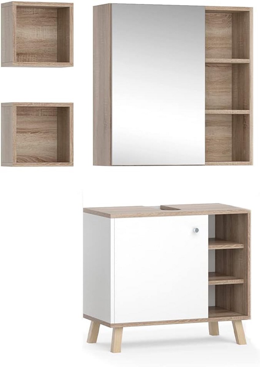 Badkamermeubel Set - Opbergmeubel - Badkamer Organisatie - Veelzijdig Opbergruimte - 3 Delig - Wit Sonoma
