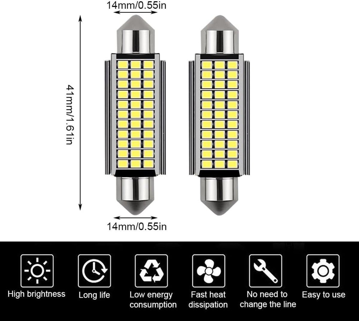Led Binnenverlichting - Auto Lampjes - Auto Interieur - Directe Vervanging - 8 Stuks 41mm - Koudwit