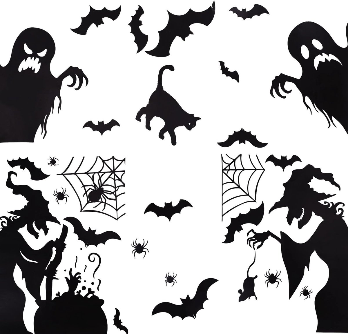 Dailygoods- Raamstickers Halloween - 3 Stuks - PVC Stickers - Heksensilhouetten/Vleermuizen - Spookachtige Decoraties - 34x25cm - Decoratiestickers