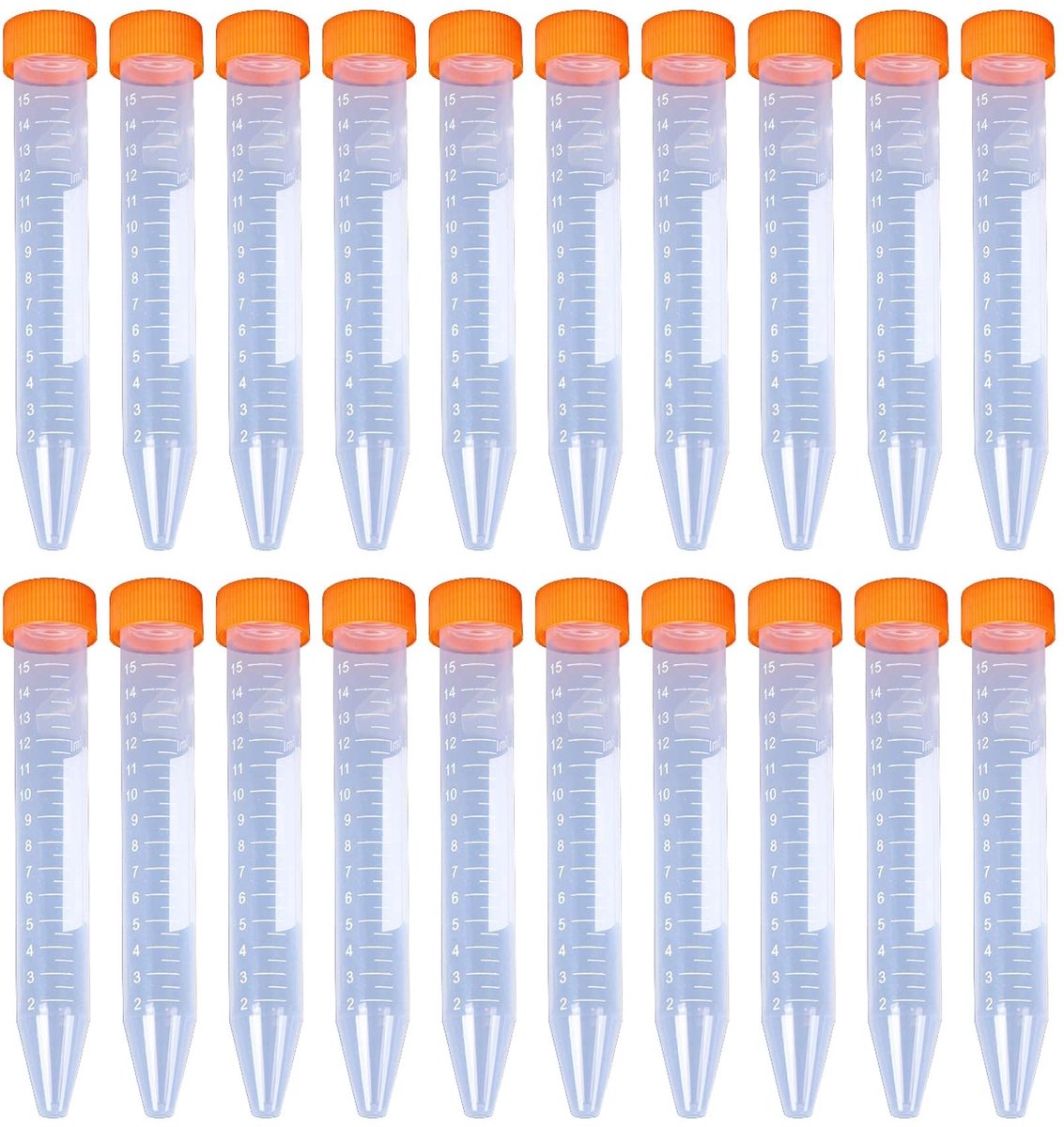 Dailygoods- Centrifugebuisjes 15 ml - 20 Stuks - Kunststof - Schroefsluiting - Gegradueerde Monsterhouder - Voor Laboratoriumgebruik - Monsterbuis