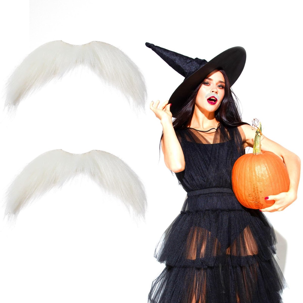 Dailygoods- Nepbaardsnor 2 stuks - Plaksnor - Kunstbaard - Cosplay - Halloween - Wit, lichtgewicht en ademend - Nepsnor