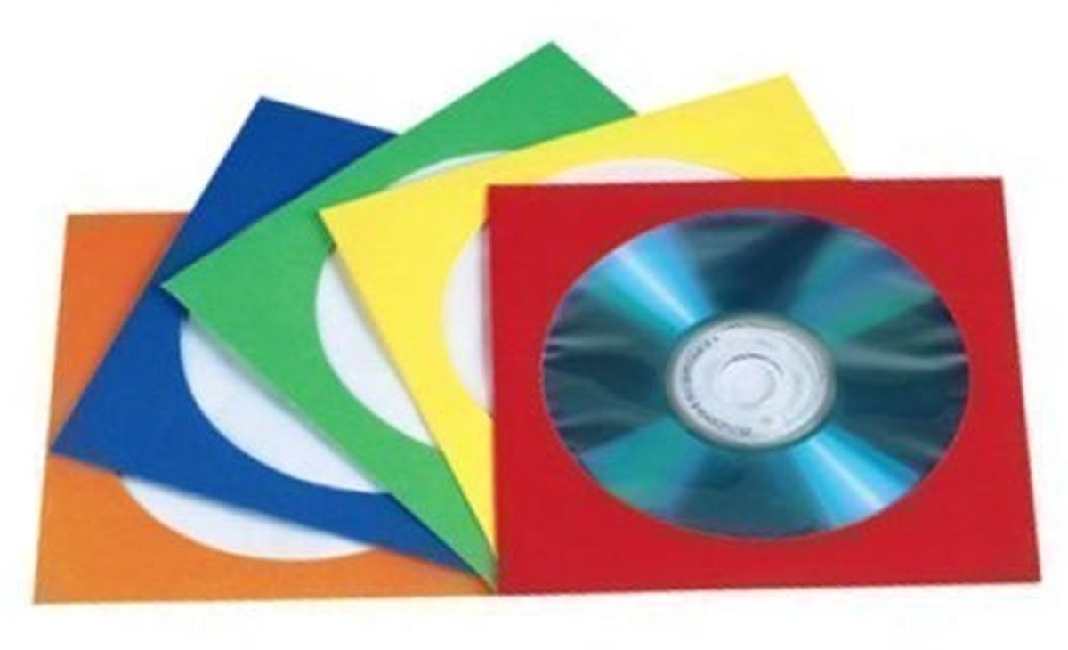 Dailygoods- CD/DVD Hoezen 100 Stuks - Papieren Hoezen - Met Venster en Flap - Kleurvol - Bescherming tegen Stof en Krassen - 5 Kleuren - Cd Cases