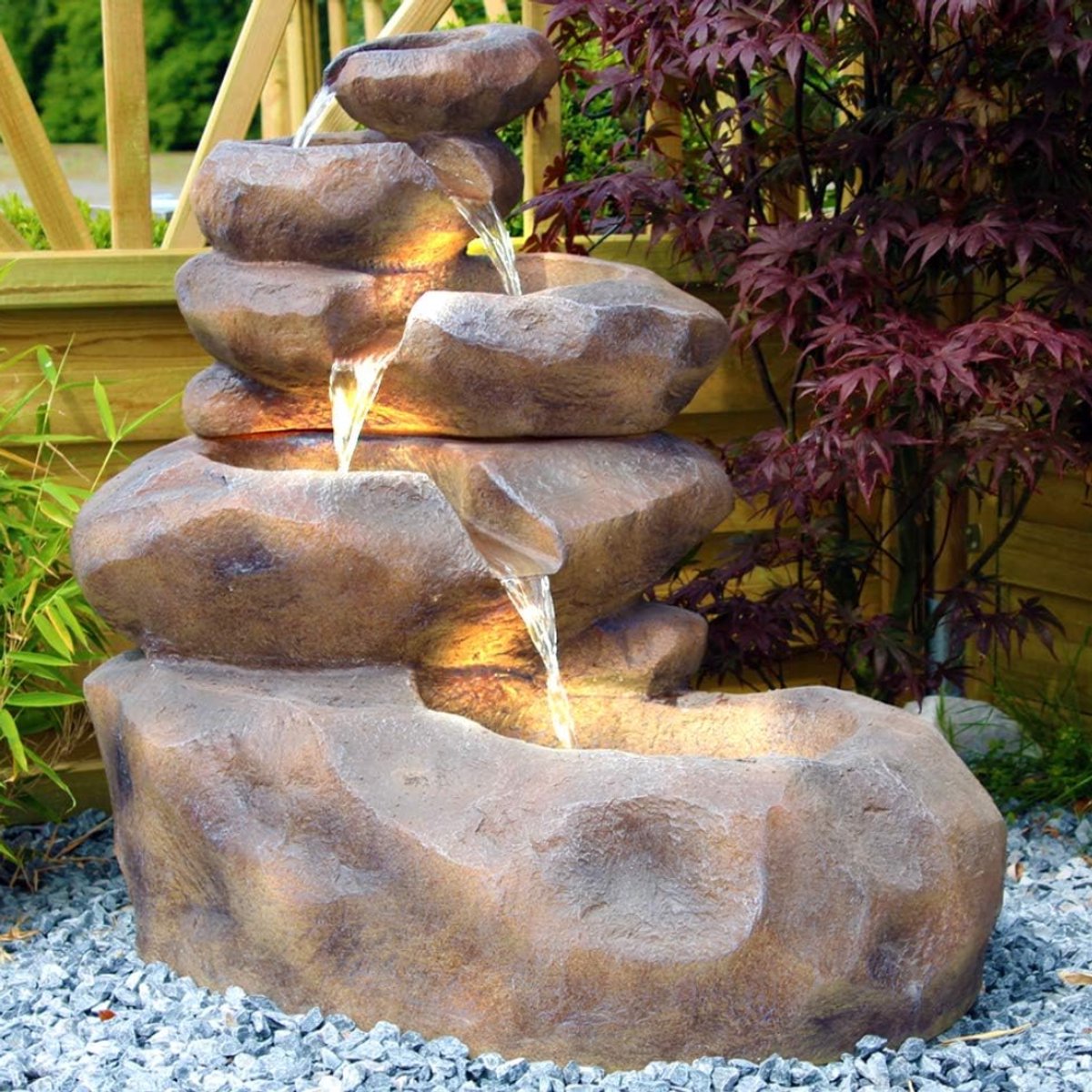 QIN® Waterornamenten voor Buiten - Waterval - Kamerfontein - Waterfontein Tuin - Bruin - 53cm x 82cm x 77cm