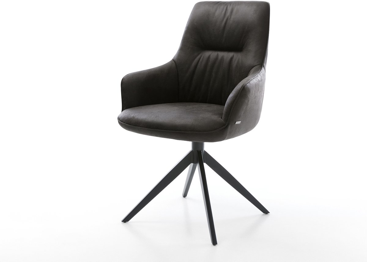 Eetkamerstoel Zelia-Flex met armleuning kruisframe breed zwart microvelours antraciet vint