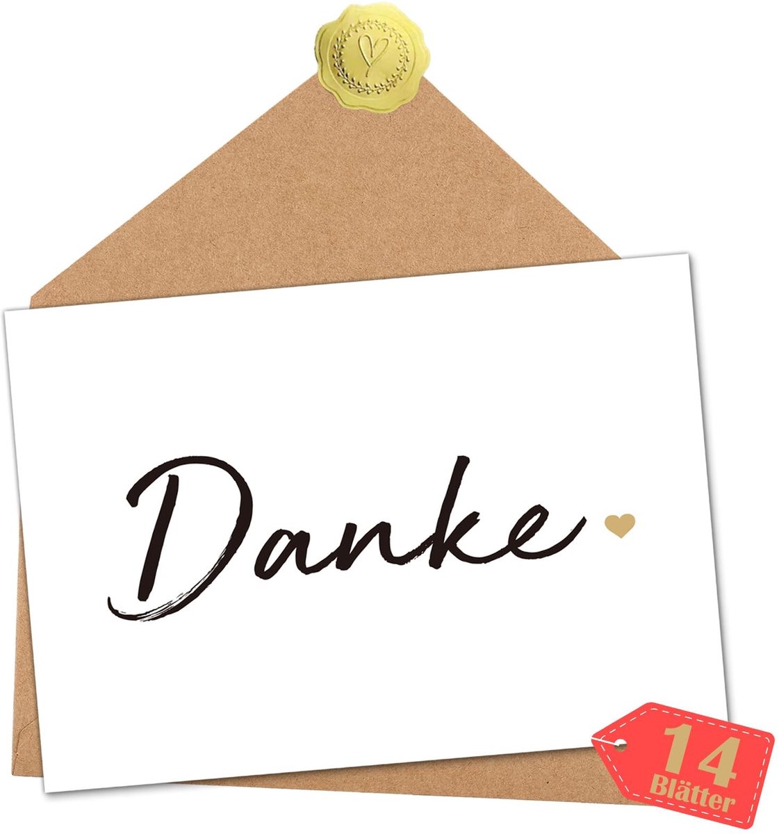 Dailygoods- Dankkaarten Set van 14 - Inclusief Enveloppen/Stickers - A6 Formaat - Bedankkaart voor Collega's/Vrienden/Familie - Uitdrukking van Dankbaarheid - Bedankbriefkaart