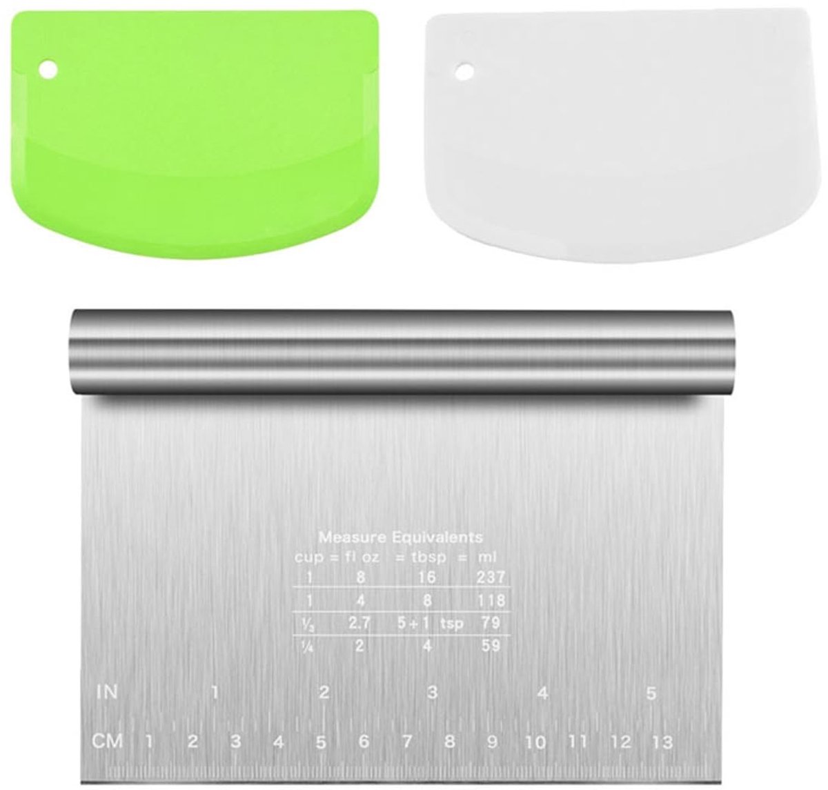 Dailygoods- Deegsnijder Set van 3 - Roestvrij Staal - Keukenschraper - Deegspatel - Ergonomische Handgreep - Duurzaam en Voedingskwaliteit - Deegschraper