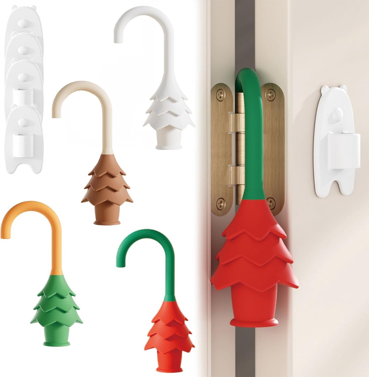 Siliconen deurclips en deurkozijnclips Geschikt voor het ophangen van een kerstboom, kindveilige vingerclips, babyveiligheidshekjes, Geschikt voorkomen dat deuren opengaan (4 stuks, gekleurd)