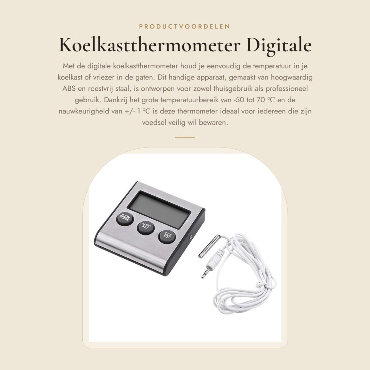Dailygoods- Koelkastthermometer Digitale LCD - Temperatuurmeter - Nauwkeurig - Magneetsensor - Diepvriezerthermometer - Hoogwaardig ABS en Roestvrij Staal