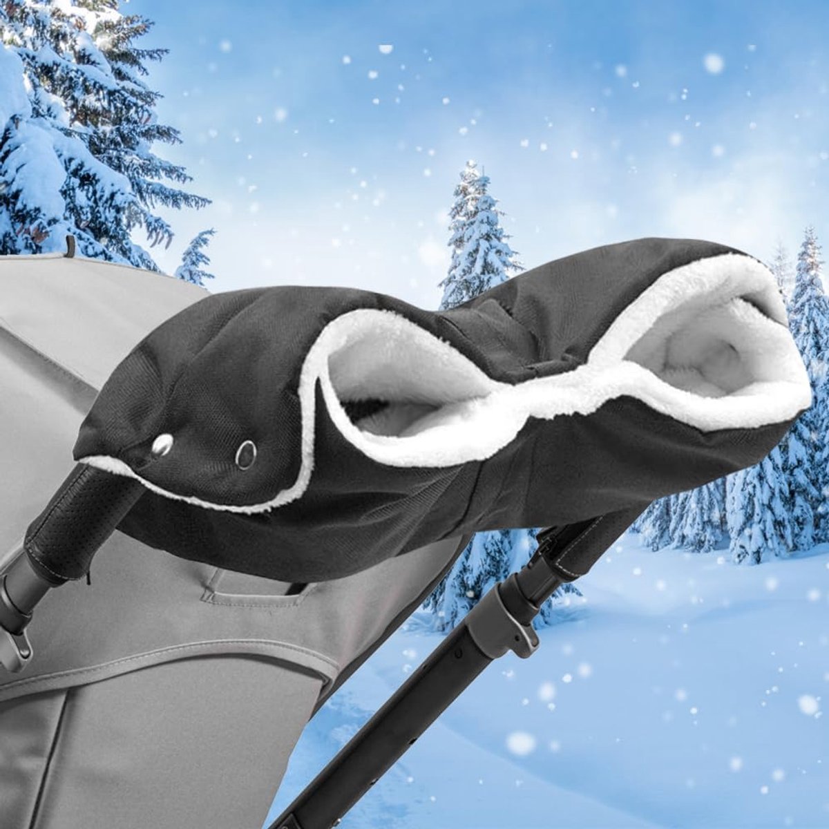 Handwarmer Kinderwagen - Mof Duwstang - Winterse Wandelingen - Waterdicht Winddicht - Universele Maat - Zwart