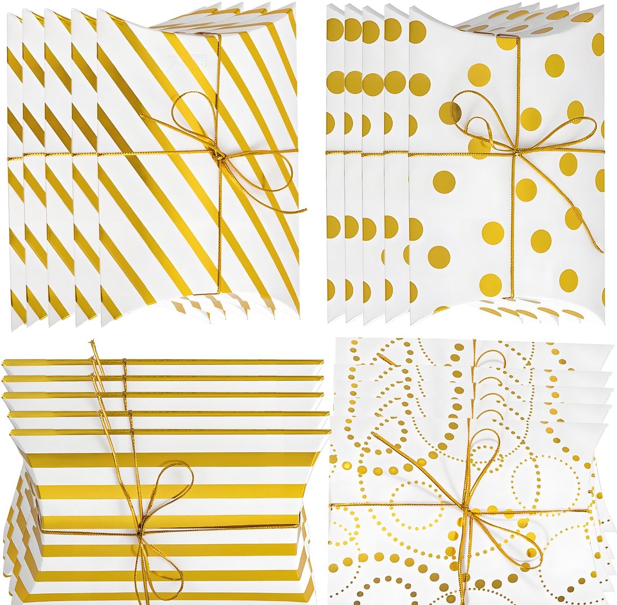Dailygoods- Geschenkdozen 20 Stuks - Goud Gestreept/Met Stippen - Robuust Materiaal - Vouwverpakking - Bruiloft Bonnières - 15 cm x 9,8 cm - Cadeauverpakking