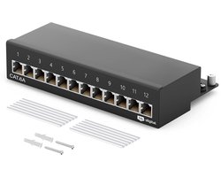 Patchpaneel 12 poort - Netwerk verdeler - Netwerk aanleggen - Afgeschermde RJ45 - CAT.6a - Zwart