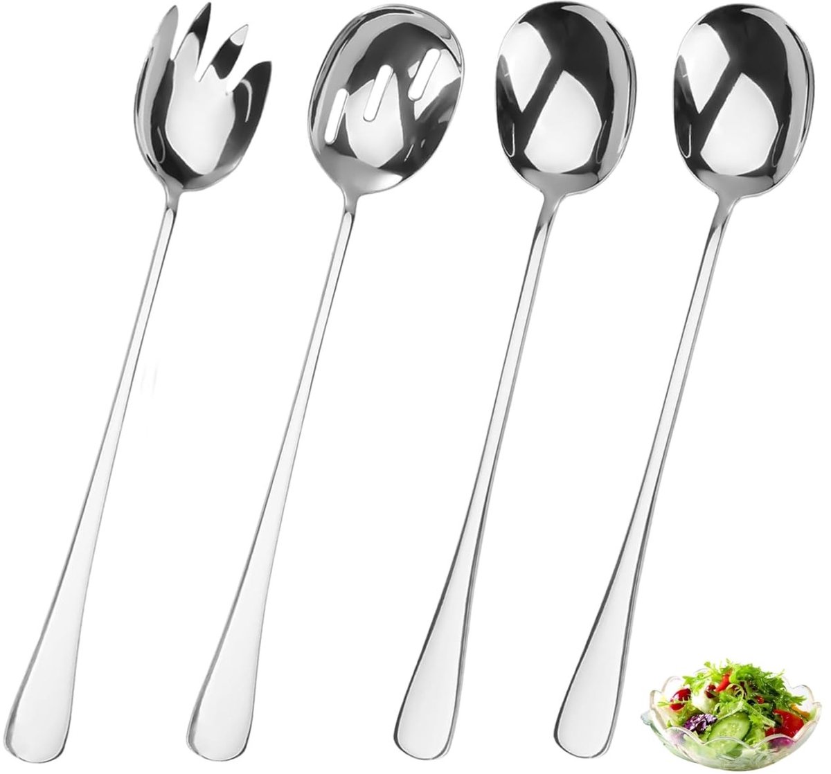 Dailygoods- Saladeserverset 4 Stuks - Serveerset Roestvrij Staal - Slabestek - Serveertang - Duurzaam - Comfortabel Handgevoel - Serveerbestek