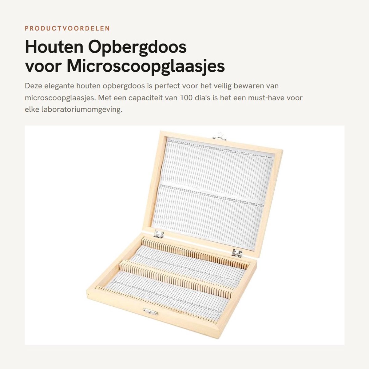 Dailygoods- Opbergdoos Houten - Opbergdoos met slot - Opslag voor microscoopglaasjes - Bewaarcapaciteit 100 dia's - Afmetingen 22,8 x 18,8 x 3,5 cm - Ademend en niet giftig - Dia-doos