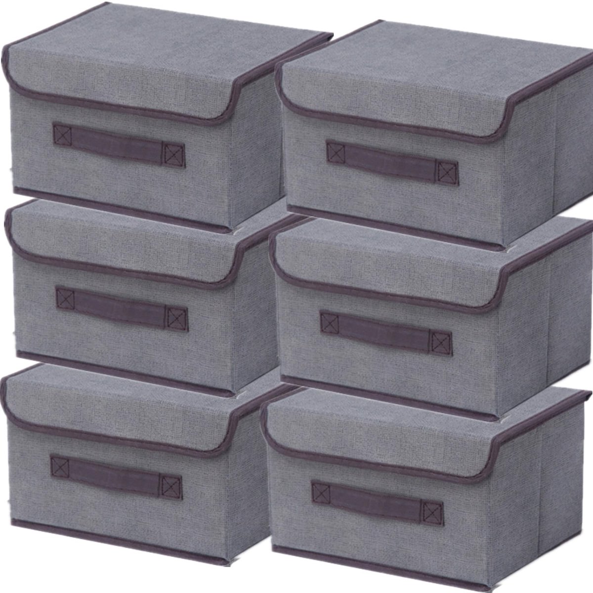 Dailygoods- Opbergdozen met Deksel - Opvouwbaar - 26 x 19 x 16 cm - 6 Stuks - Kledingorganizer - Stof - Ruimtebesparend - Opbergmanden