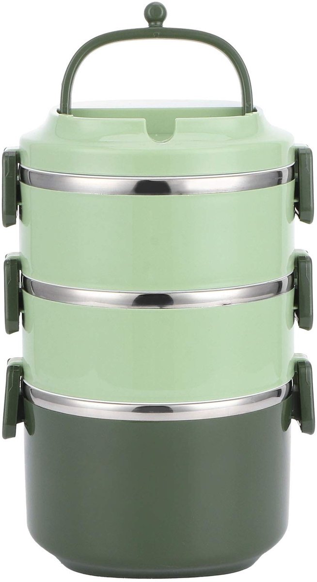 Dailygoods- Lunchbox Roestvrij Staal - Stapelbaar - Voedselcontainer - Lekvrij - 3 Lagen - Veiligheidsslot met kunststof gesp