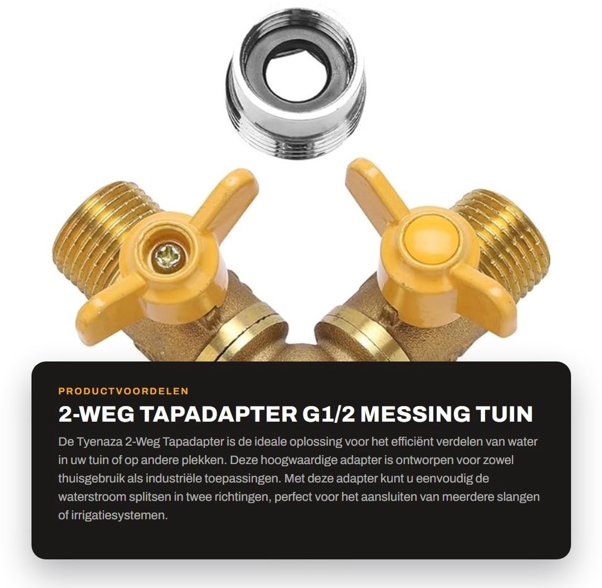 Dailygoods - 2-Weg Tapadapter G1/2 - Messing Tuin Irrigatie Y-Stuk